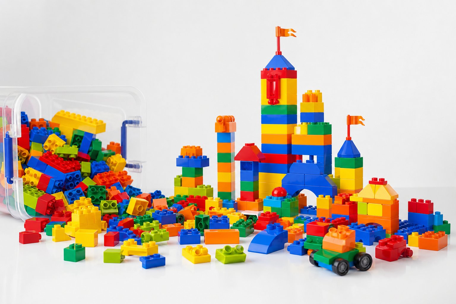 Bloques de construcción mayoreo — sets ABS de colores en mesa de producto