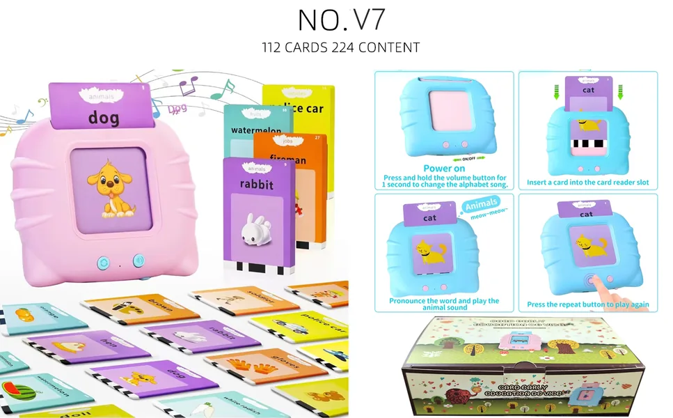 Tarjetas Educativas para Gatos con Sonido - 112 Tarjetas, 224 Palabras, Batería 3.7V Incluida