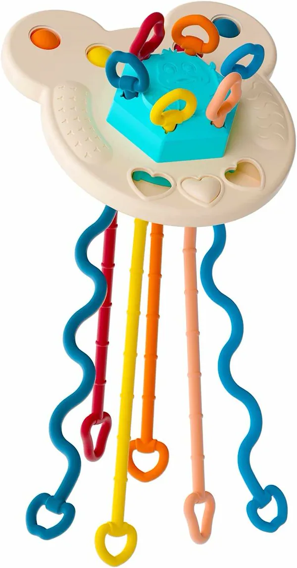 Juguete Sensorial de Silicona con Cuerdas para Bebé - Platillo Volador Interactivo