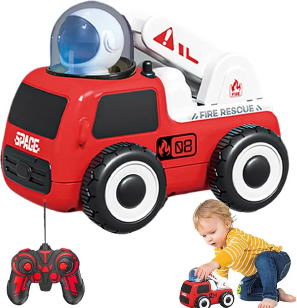 Set 4 en 1 de Camión de Construcción RC con Grúa, Camión de Bomberos, Auto Astronauta y Cargador Incluido