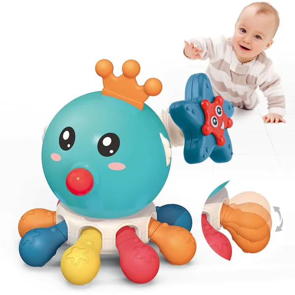 Juguete Sensorial Montessori de Pulpo para Bebés, Mordedor y Sonajero de Tummy Time