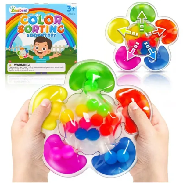Juego de Agua Desinflable – Bolsa de Agua Sellada con Canicas de Colores, Juguete Mecánico de Plástico ABS y TPR, 14.5*14.5*1.5 cm, 22.0 g, Certificación EN71
