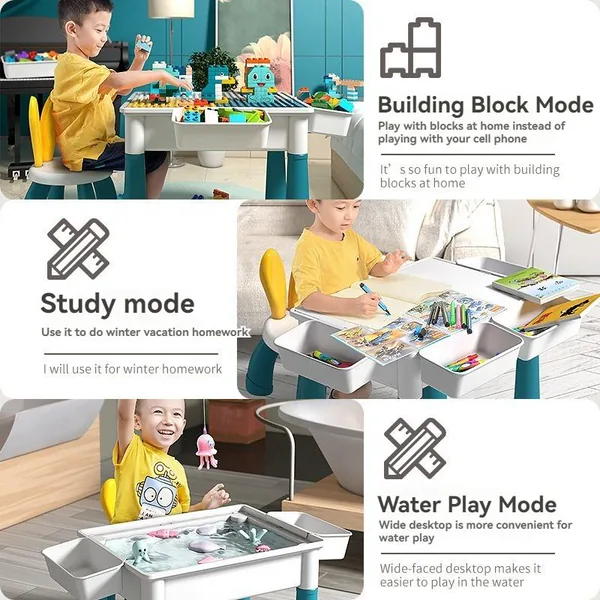 Juego de Mesa Educativo con 262 Piezas de Bloques de Construcción, 1 Silla y 4 Cajas de Almacenamiento