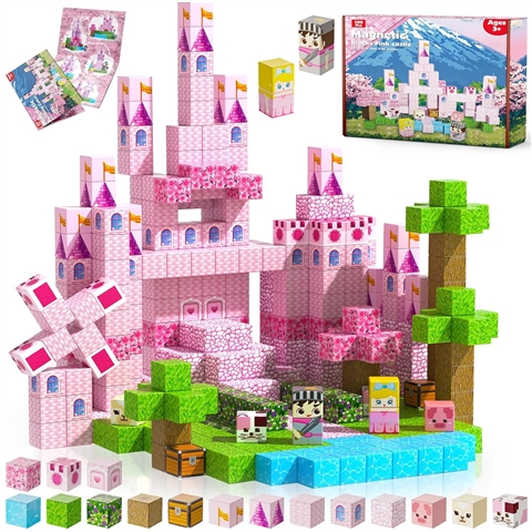 Castillo Rosa Bloques Magnéticos Bloques de Construcción 16 Piezas Juego Educativo