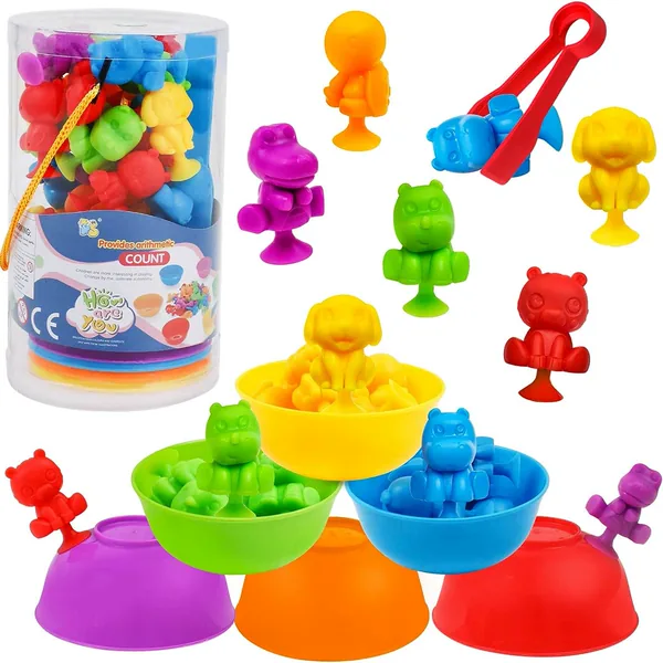 Juego de Clasificación y Conteo Montessori con Animales de Ventosa