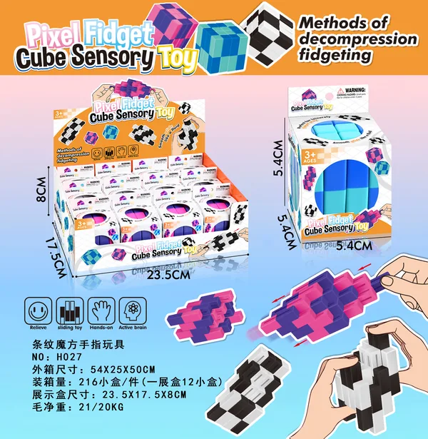 Cubo Antiestrés Rubik Rayas – Juguete de Dedo (12 PIEZAS/CAJA)