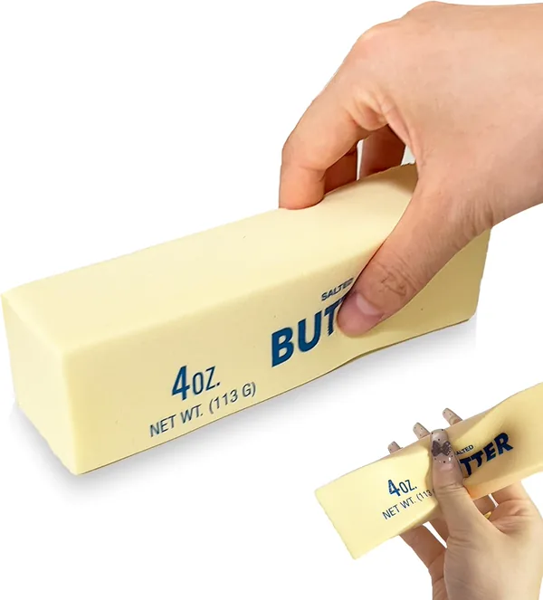 Bloquelandia Queso Mantequilla Estampado Pequeño 14 cm – Juguete Sensorial de Espuma PU de Rebote Lento, 20.0 g