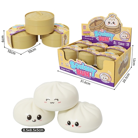 Mini Bun Squishy Blanco – Vaporera Display Box (10 × 10 × 6 cm)